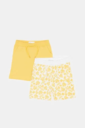 Baby Boys Mustard Plain And Printed Active Shorts Set (2 Piece)