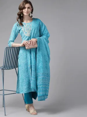 Blue Leheriya Printed Dupatta Set