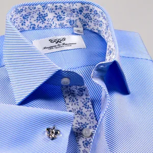 Blue Twill Professional Dress Shirt in Double French Cuff With Unique Inner Lining Design