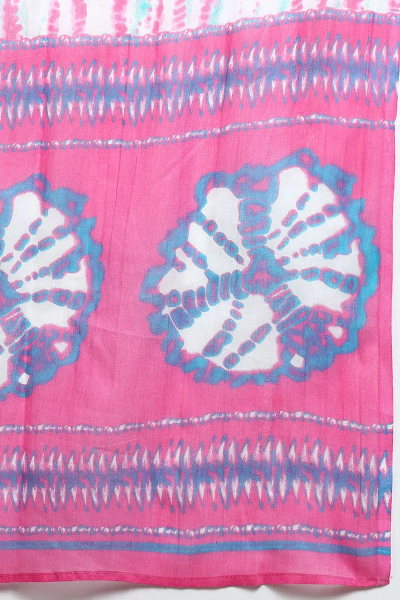 Cotton Pink Bandhani Printed Straight Kurta Pant With Dupatta