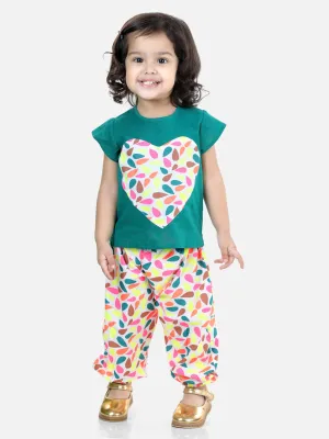 Girls Heart patch Pure Cotton Patch Top with Harem pant Indo Western Clothing Sets - Blue