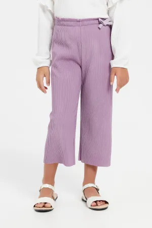 Girls Lilac Bow Trim Trousers