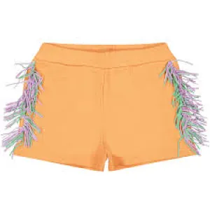 Girls Orange Fringe Jersey Shorts