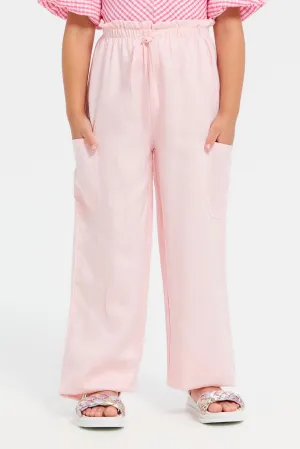 Girls Pink Wide Leg With Pockets Trousers