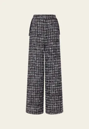 High-waist Contrasting-trim mixed tweed trousers