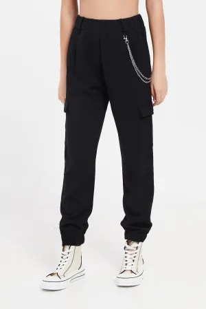 Senior Girls Black Harem Pants With Chain