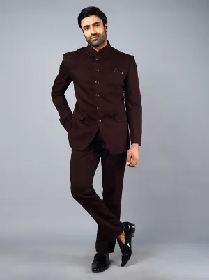 Wine Self Design Regular Fit Jodhpuri Suit | JadeBlue