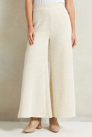 Women Cream Jacquard Wide Leg Pants