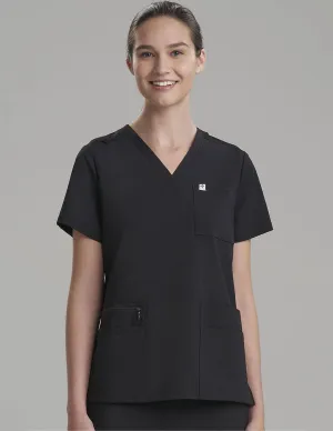 Womens 6-Pocket V-Neck Scrub Top - Black